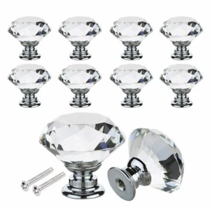 10 PCS 30mm Crystal Glass Cabinet Dresser Diamond Drawer Door Knobs Pull Handles - Picture 1 of 12