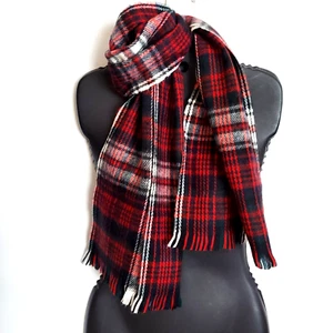 Bufanda cálida unisex roja suave gris negra a cuadros 54"" x 12"" acrílico Japón - Imagen 1 de 3
