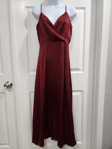 V Neck Satin Dress Spaghetti Strap Sleeveless Long Slit Cocktail Wedding Guest S - Picture 1 of 6