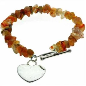 925 Silver Carnelian Chip Heart Bracelet, 7" - Picture 1 of 1