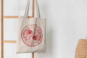 Yin Yang Fish Tote Bag, Japanese Fish tote bag, Chinese shoulder bag, Organic. - Bild 1 von 3