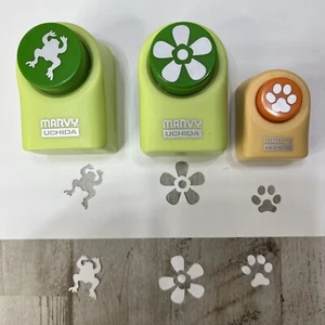 Lot of 3 Marvy Uchida Paper Punch Frog, Dog Paw, Flower         Dr2 - Picture 1 of 5
