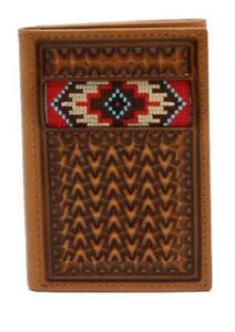 Ariat Western Mens Wallet Trifold Leather Embossed Embroidered Tan A3543508
