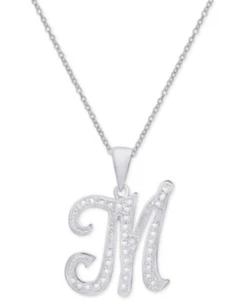 MACY'S Diamond Accent Script 18" Initial Pendant Necklace Silver Plate Letter M - Picture 1 of 1