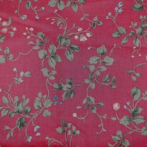 Vintage Fabric by Cranston Floral on Dark Red Cotton 2.75 Yards Home Fashions - Picture 1 of 4