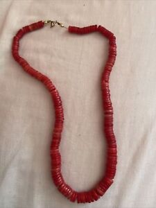 Vintage 12k Gold Filled Red Coral Bead Graduated  Necklace 16 inch