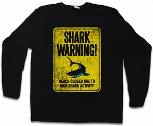 SHARK WARNING SIGN II LANGARM T-SHIRT Surfer Surfen Taucher Kiefer weiß Killer - Bild 1 von 1