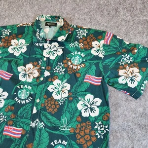 Starbucks Arbeitshemd XL grün Aloha Team Hawaii Blumen Flagge Kaffee Uniform - Bild 1 von 12