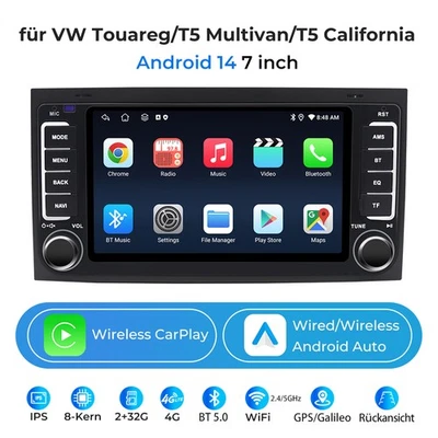 7" CarPlay für T5 Multivan VW Touareg Autoradio GPS Navigation BT 8 Core 2+32G - Bild 1 von 4