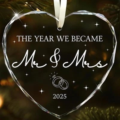 GODUCK Mr & Mrs Glass Ornament 2025 Our First Christmas Just Married Wedding Keepsake