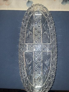 Vintage geschliffenes Glas Relish Schale Sägezahn geätzte Blumen, 13x53/4" - Bild 1 von 11