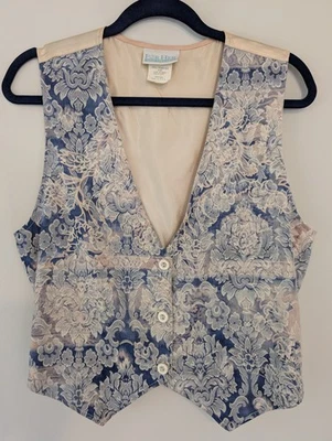 Colete Feminino Vintage Anos 90 Floral Tapeçaria Médio Boho Cottagecore Y2k Azul Bege - Imagem 1 de 4
