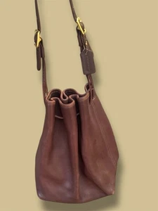 Borsa a secchiello Coach 9165 vintage in pelle conciata a guanto marrone con coulisse made in USA - Foto 1 di 15
