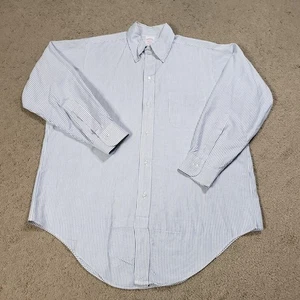 VTG Brooks Brothers Makers 16 2 White Blue Cotton USA Oxford Cloth Curved Hem - Picture 1 of 8