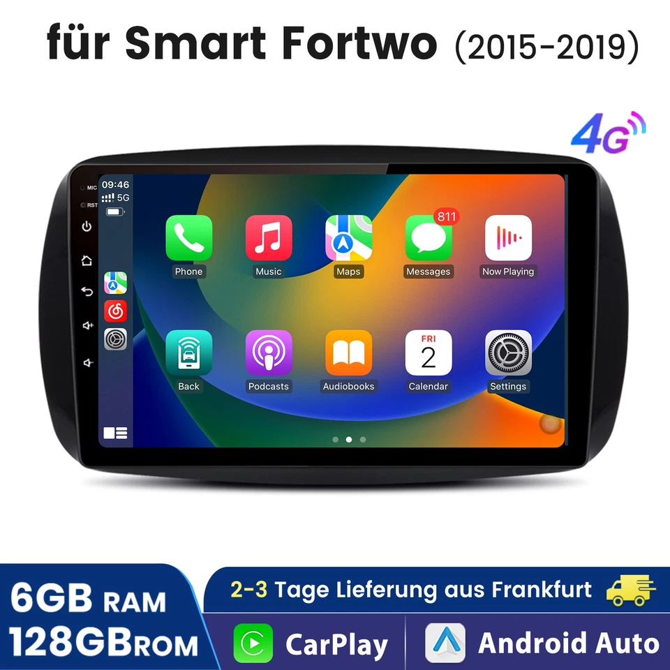 6+128G Autoradio CarPlay GPS Navi Für Mercedes Benz Smart Forfour Fortwo 453 DAB - Bild 1 von 4