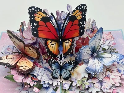 Blue Butterflies 3D Pop Up Card Multiple Colorful Butterfies - Image 1 of 4