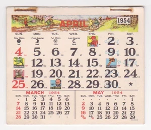 VINTAGE 1954 SMALL TEAR-OFF CALENDAR, MISSING FIRST 3 MONTHS - Picture 1 of 1