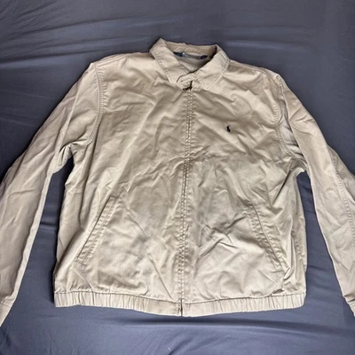 Polo Ralph Lauren 男式 L 棕褐色全拉链夹克 Polo 球员标志棉 — 第 1/4 张图片