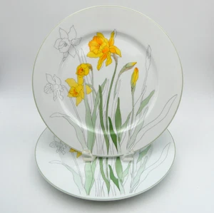 Block Spal Portugal Watercolors Daffodil Dinner Plates Mary Lou Goertzen Set 2 - Picture 1 of 7