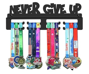 Super Sturdy Black Steel Medal Holder Display Hanger Rack Frame, Never Give Up - Picture 1 of 6