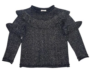Crewcuts Girls Navy Gold Metallic Ruffle Sweater Size 6-7 - Picture 1 of 3