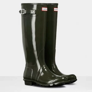 Hunter Women's Tall Gloss Rain Boots Green Size US 8 UK 6 EU 39 - Picture 1 of 13