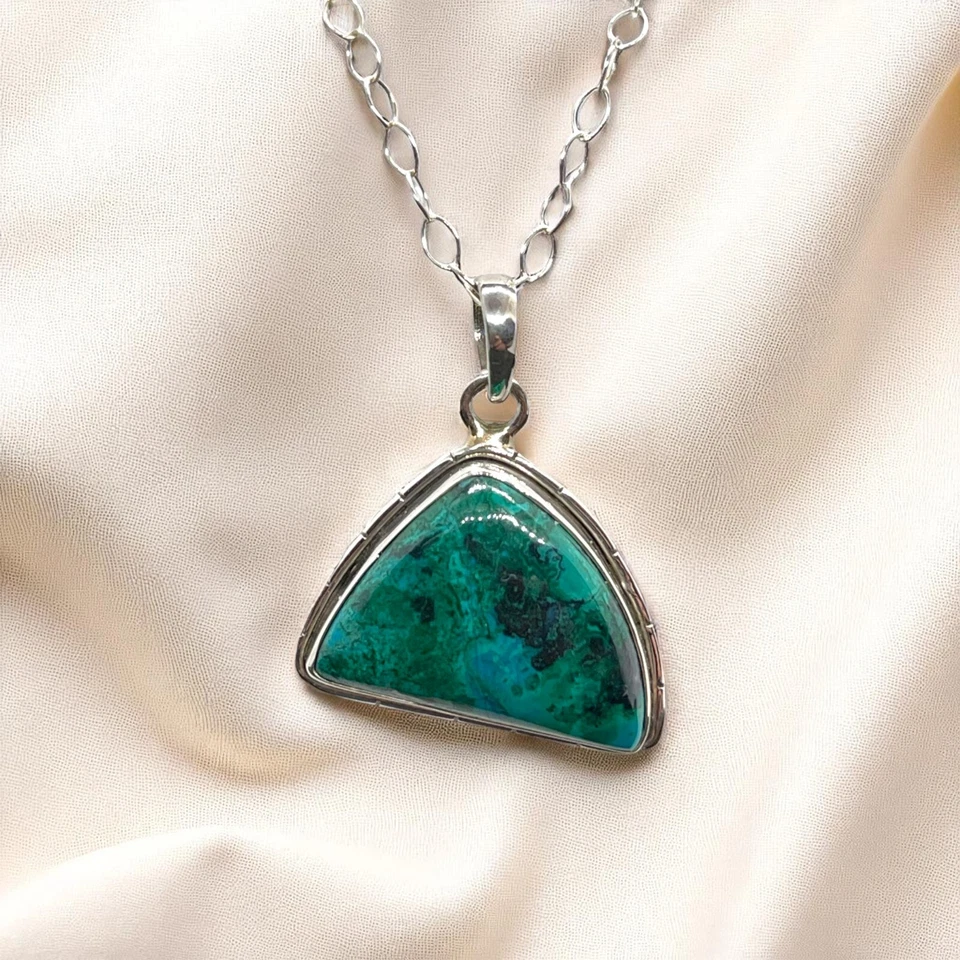 Collar Colgante Piedra Verde Malaquita Azurita, 925 SS con Cadena Foto 1 de 1