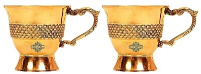 Taza de té de latón de diseño para servir vajilla de té artículo de regalo volumen 100 ml juego de 2 Foto 1 de 4