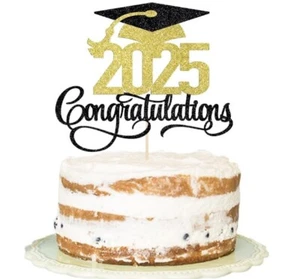 Black Gold Glitter 2025 Congratulations Graduation Cake Topper,Congrats Grad Cak - Picture 1 of 12