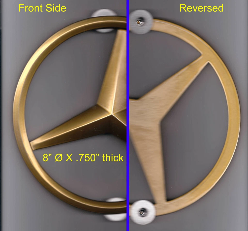 Unimog 404, 404S Mercedes Star Grille emblema, recubierto de polvo dorado 8”Ø X 0,750” Thk Foto 1 de 1