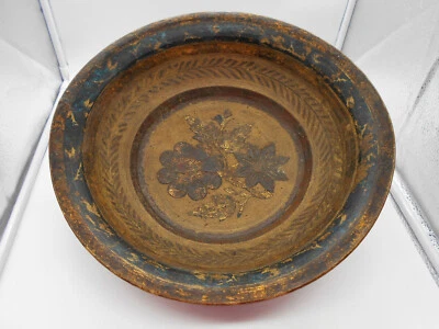 ANCIENNE GRANDE JATTE / PLAT / SALADIER EN BOIS PEINT & SCULPTÉ RUSSIE XIX ème - Photo 1/4