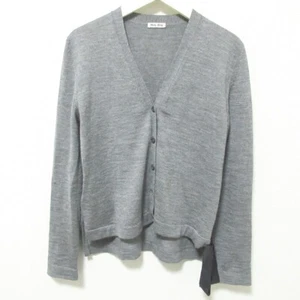 miumiu Miu Miu Ribbon Silk Blend Wool Knit Cardigan 38 Grey Women USED - Picture 1 of 7