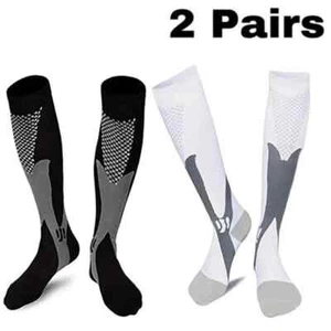 2 Pairs Compression Socks Running Football Soccer Stockings Men Women Sport Sock - Picture 1 of 9