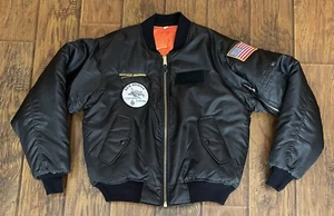 Northrop Grumman E-2D Advanced Hawkeye Satin Bomber Jacket — Men’s Large — Black - Picture 1 of 11