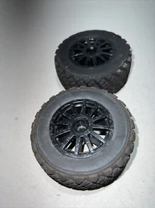 Short Course Truck Tires (4) 1/10 on 12mm Hex Wheels Used - Picture 1 of 4