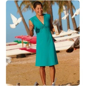 Size Large Patagonia Bandha Front Twist Teal Green Dress Summer Travel Vacation - Picture 1 of 6