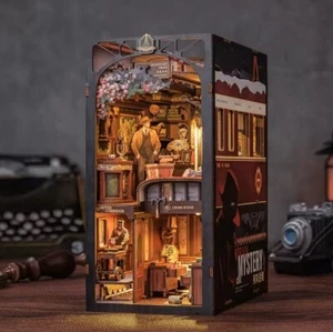 Train Mystery Case DIY Wooden Book Nook Bookshelf Insert Miniature Dollhouse - Picture 1 of 7