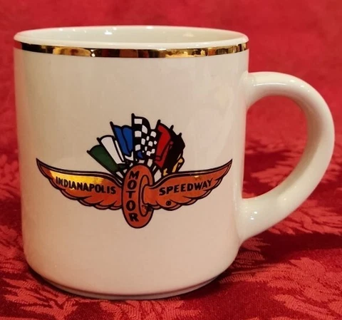 Indianapolis Motor Speedway Ceramic Coffee Cup Off-White Gold Trim Indy 500 Cover