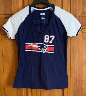 Mujer Equipo NFL Ropa S/S Azul y Blanco Patriots "Gronkowski 87" Camiseta Etiqueta L Foto 1 de 4