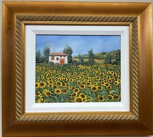 Guido Borelli "Piccoli Girasoli" HANDSIGNIERT ORIGINAL ÖL GERAHMT KUNST Sonnenblume - Bild 1 von 5