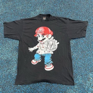 Vtg Mario Blinged Out Bootleg Rap Tee Sz XL Black Gold Series Hip Hop - Picture 1 of 3