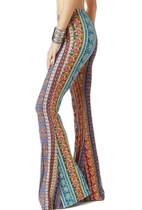 Women's Print Stretch Bell Bottom Flare Palazzo Pants Trousers - Picture 1 of 8