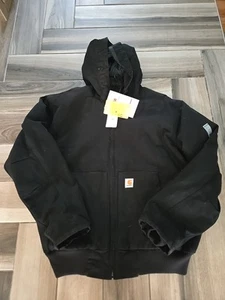 NWT Carhartt Black Hooded Washed Duck Active Jacket 104050 J130 Quilted Size LG - Picture 1 of 11