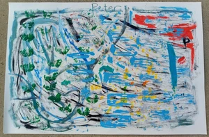 Third Original 24 by 36 inch Abstract Acrylic Painting on Paper Signed - Picture 1 of 4
