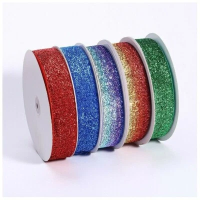 100 Yards Sparkle Glitter Ribbon DIY Christmas Wedding Gifts Packing Decor - Image 1 of 4