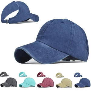 Women Half Top Baseball Ball Cap Ponytail Hat Adjustable Stonewash Cotton - Picture 1 of 19