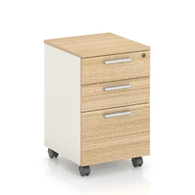Oak Filing Cabinet w/ Lock Wheels Under Desk Mobile Pedestal 3 Drawers Metal - image 1 of 4