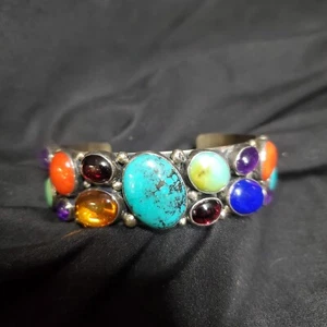 Vintage Nakai Sterling Silver Bracelet With Semiprecious Gems - Picture 1 of 5