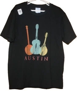 Austin Kids Shirt - Austin Texas Youth T-Shirt Sz S Black SS Guitars Atleisure - Picture 1 of 4