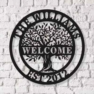 Custom Welcome Family Tree of Life Name Sign - Personalized Metal Wall Art Deco - Picture 1 of 5